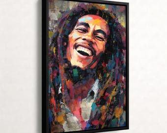 Abstract Musician Wall Art Canvas, Colorful Pop Portrait, Reggae Style Decor, Modern Home Artwork