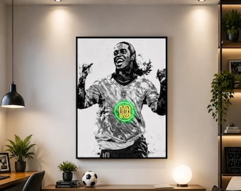 Póster de Ronaldinho, Arte mural de fútbol brasileño, Lienzo impreso de jugador de fútbol, Decoración deportiva para dormitorio, Regalos de fútbol para aficionados