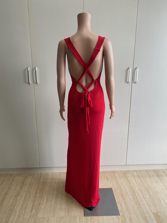 open lace back dress Scarlet Red Linen Backless Maxi Dress – La Epoca Fashion Boutique main image 1