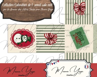 Puede incluir: Un proyecto de manualidades navideñas con un letrero de madera, un muñeco de nieve, patrones de rayas y un lazo rojo. El diseño incluye un sello que dice "JOYEUX NOËL".