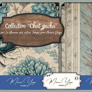 Chat Pacha, Collection de "Le grenier des autres Temps". Scrapbooking, Kit junk journal, Encadrement. Téléchargement numérique de 22 pages.
