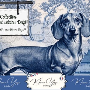 Dachshund Delft version... "OMA" Collection, Junk Journal Kit, Scrapbooking, Framing, 18-page printable digital download