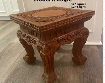 TEAK or ROSEWOOD TABLE, Moroccan, India Table Wood Carved Table Boho Table, Gothic, Mid Century 12”square at Modern Logic