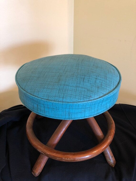 Round Rattan Stool Swivel Footstool Old Florida Style Etsy