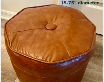 Mid Century Modern Brown  Footstool Ottoman Hassock Octagon Vinyl at Modern Logic