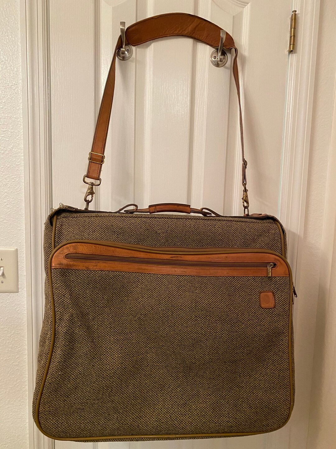 HARTMANN GARMENT BAG Tweed and Leather Hartmann Hartmann Bags at Modern