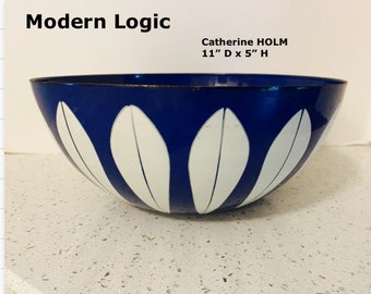 Catherine Holm Enamelware Bowl Lotus Navy and White Large Bowl Norway Danish Modern Mid Century 5”H x 11”D approx at Modern Logic