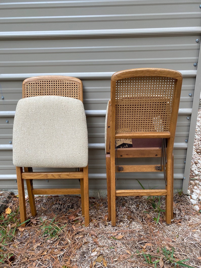 STAKMORE FOLDING CHAIRS Pair Cane Back and Wood Great Etsy