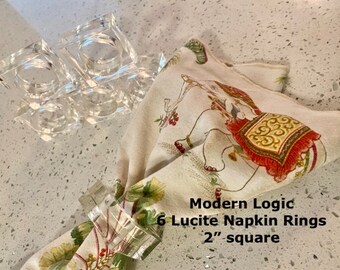 Vintage Lucite Napkin Rings Square Geometric Acrylic Napkin Rings Minamalist 70s at Modern Logic