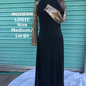 80s Black Gown with Gold Sequin Sleeves Hulaween Halloween  Mob Boss Small to Medium