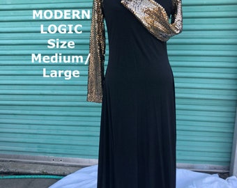 80s Black Gown with Gold Sequin Sleeves Hulaween Halloween  Mob Boss Small to Medium