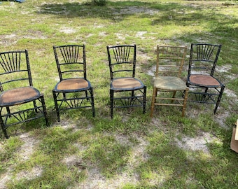 FAUX BAMBOO CHAIRS, Antique Faux Bamboo Chairs, Chinoiserie, 2 Available, Sold Separately, Vintage Faux Bamboo Chairs, Palm Beach Decor