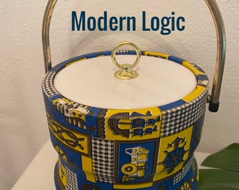 NAUTICAL ICE BUCKET Navy Blue and Yellow, Mediterranean, Pirate, Mid Century Barware Bar Cart Bourbon Rum Cocktails at Modern Logic