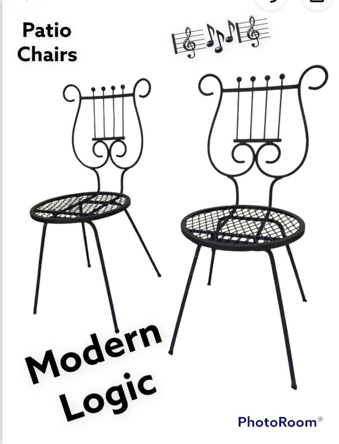 LYRE BACK CHAIRS Patio Chairs Pair Musical Chairs, Lanai, Porch, Garden Chairs, Grandmillinneal