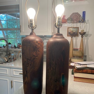 Organic Ironwood Lamp Pair Wood Turned Sculptural Rustic Cabin Ranch Adirondack image 5