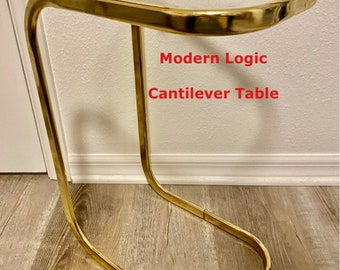 80s Side Table Gold Cantilever Table C Table Mod Century Sofa Table Bed Chair Tiny Home Metal and Glass Table at Modern Logic