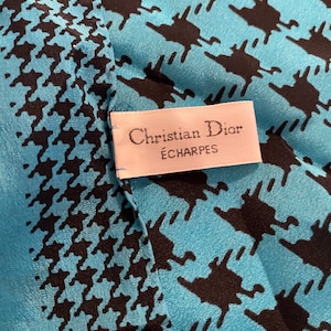 DIOR SILK SCARF Hand Rolled Japan Black Turquoise 26x 26 Vintage Christian Dior at Modern Logic image 7