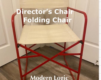 Mid Century Folding Director Chair- 1 Chair Red Metal with Off White Canvas, Folding Chair at Modern Logic