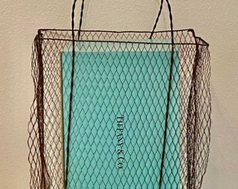 Tiffany Box PLUS Wire Mesh Shopping Bag- 1980’s Art Handcrafted- Display, Photo Prop, Gift Bag at Modern Logic