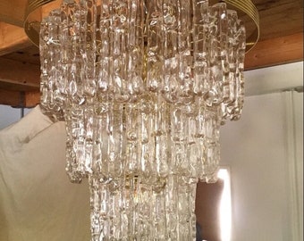 LUCITE WATERFALL CHANDELIER, Icicle Chandelier 8 Light 3 Tier, 1970s, Dining, Foyer, Modern Mid Century Regency at Modern Logic