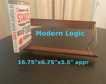 MCM Book Shelf Table Top Kitchen Counter Shelf Wood Shelf with Gold Tone  at Modern Logic