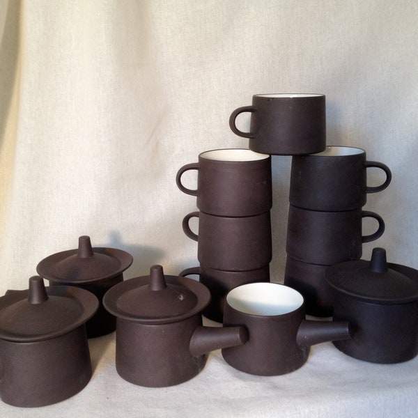 Mid Century Modern Dansk Flamestone Brown Tea Cups and Sugar Bowls Share with your friends at Modern Logic