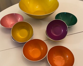 EMALOX BOWL SET of 9, Norway Bjorn Engo 1960’s with Tags at Modern Logic