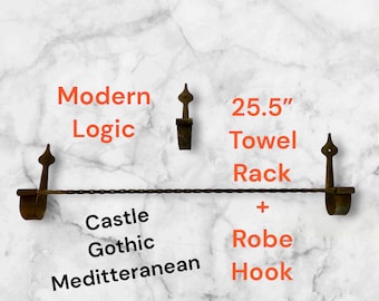 WROUGHT IRON Towel Bar & Robe  Hook Renaissance Medieval Castle Gothic 70s Twisted Iron  Mediterranean Style Indoor/Outdoor  at Modern Logic