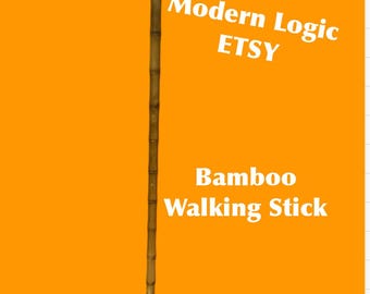 May include: A brown bamboo walking stick with a curved handle. The stick is about 36 inches long.