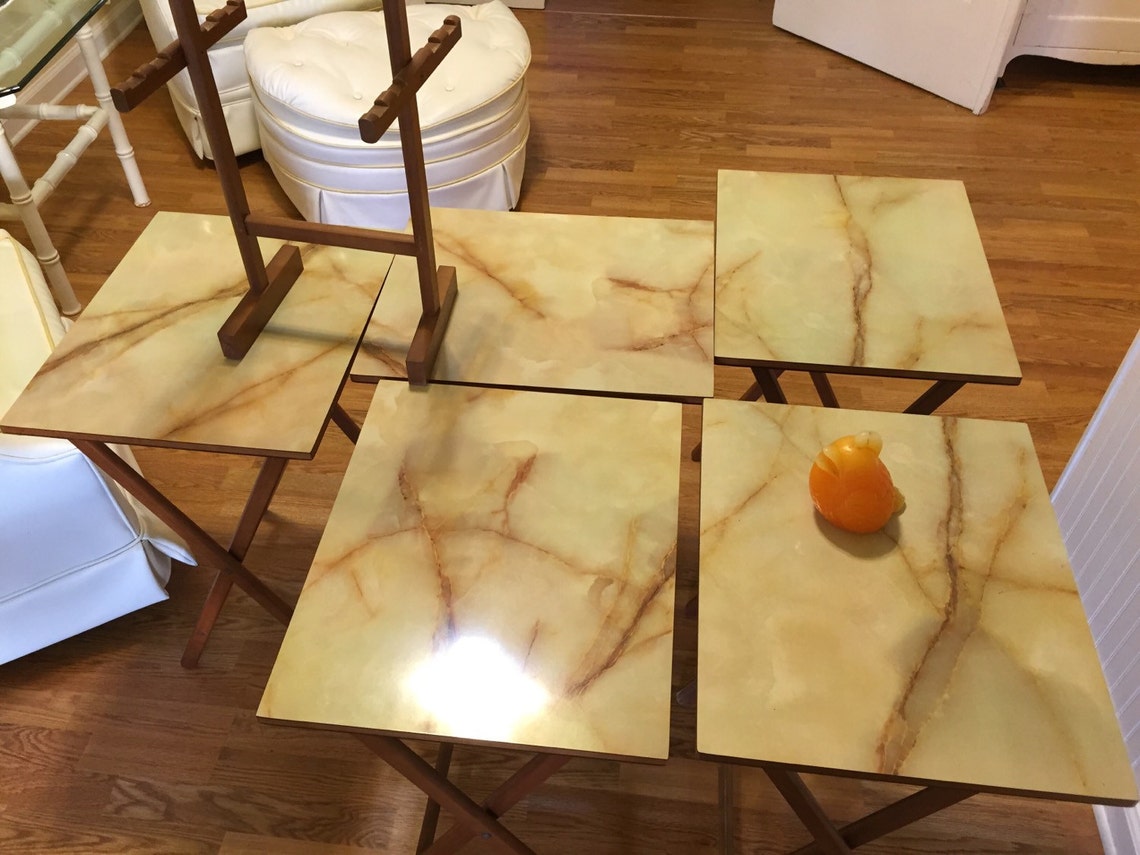 FOLDING TV TRAY SeT Marble Granite Formica Design 5 Tables in Etsy