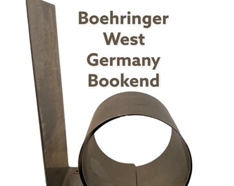 Boehringer Ingelheim, Ltd. Bookend Steel Pharm Curled Made in W. German Stand Alone, Memphis, modern, cubist, bookend at Modern Logic