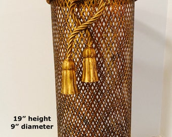 Umbrella Stand Italian Gold Rope and TasselVintage Umbrella Stand Cane Stand Grandmillennial Regency at Modern Logic