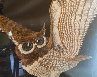 GREAT HORNED OWL by Richard Reid Mason Print on Solid Backing 30”x24” Modern, Rustic, Goth at Modern Logic