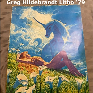 Unicorn Greg Hildebrandt 1979 Litho Print Boho Mid Century Mystical Magical Nude Fantasy Sci Fi at Modern Logic image 1