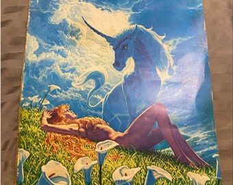 Unicorn Greg Hildebrandt 1979 Litho Print Boho Mid Century Mystical Magical Nude Fantasy Sci Fi at Modern Logic