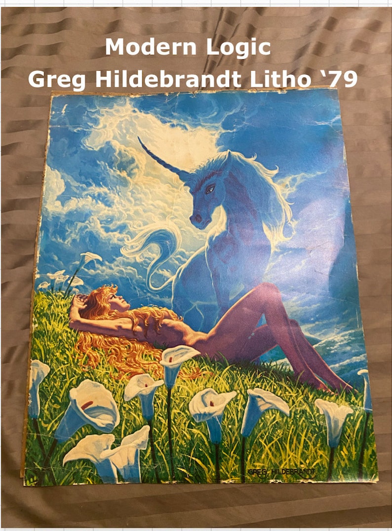 Unicorn Greg Hildebrandt 1979 Litho Print Boho Mid Century Mystical Magical Nude Fantasy Sci Fi at Modern Logic image 1