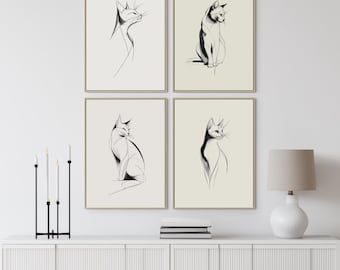 Minimalist Cat Line Art Print - Modern Feline Sketch (Digital Download)