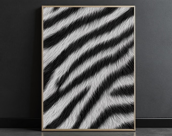 Zebra Fur Pattern Print, Black and White Animal Wall Art, Safari Style Digital Download, Maximalist Minimalist Modern Contemporary Decor