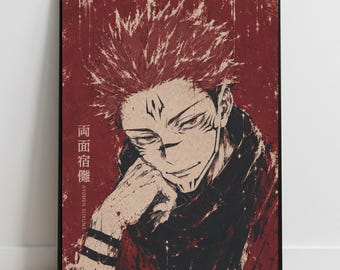 Sukuna Ryomen Manga Print, Jujutsu Kaisen Red Color Poster (Digital Download)