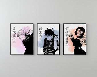 Jujutsu Kaisen Yuji Itadori Megumi Fushiguro Nobara Poster Set: Anime Wall Art Prints (Digital Download)