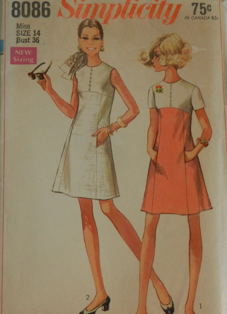 Vintage 1968 Simplicity Pattern 8086 Size 14 Dress
