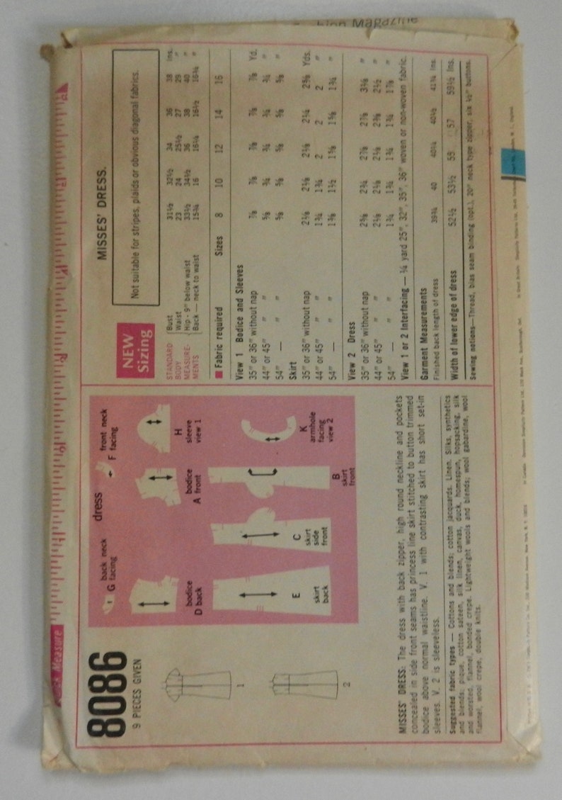 Vintage 1968 Simplicity Pattern 8086 Size 14 Dress