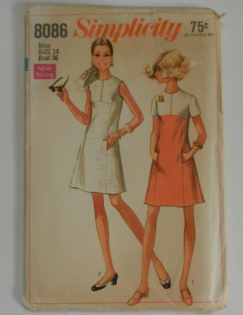Vintage 1968 Simplicity Pattern 8086 Size 14 Dress