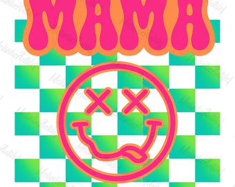 Retro Mama PNG - Karierte Smiley Face Sublimation, Mom Life Design, Muttertag Digitaler Download, Mama Png