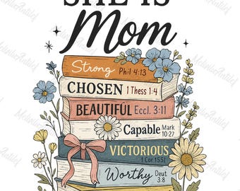 Sie ist Mom Buch PNG - Bibel Vers Mama Design für Mentale Gesundheit & Muttertag Sublimation, Muttertag Png, Mama Png