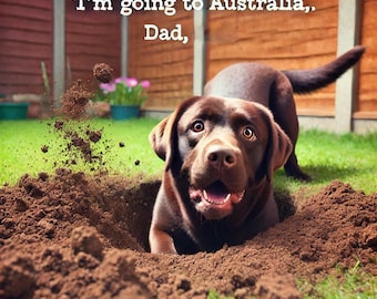 Impression d'art drôle de Labrador chocolat : Australia Dig (téléchargement numérique)