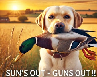 Funny Labrador Duck Hunt Art Print: Golden Retriever Dog (Digital Download)