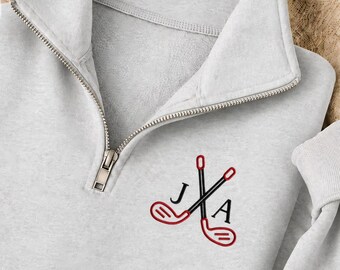 Embroidered Name Initials Hockey Game Quarter Zipper, Gift for Coach