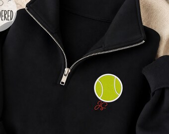 Tennis Embroidered Personalized Name Initials Quarter Zipper