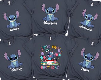 Stitch Birthday Familie Passendes Shirt: Benutzerdefinierte Baumwollmischung